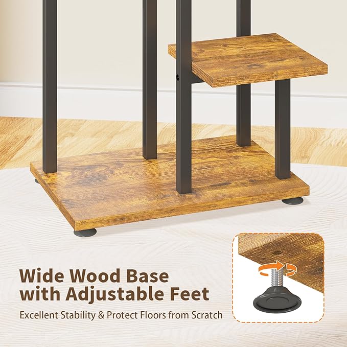 LASZOLA Black 5 Tiered Wood Plant Stand Indoor for Large Heavy Duty Planter, Sturdy Multi Level Corner Vertical Flower Rack for Narrow House, Rustic Tall Orchid Shelving Holder for Decor, Space Saving