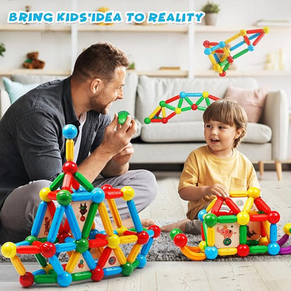 MAGBLOCK 90PCS Magnetic Building Sticks Toy Building Blocks Gift for Boys and Girls, Magnet Sticks Balls and Rods Sets, Sensory Montessori Toys for Preschool Toddlers Kids