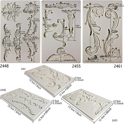 Baroque Style Ornament Curlicues Silicone Molds 3-Count Cherub Birdbath Scrollworks Art Deco Inspired Lace