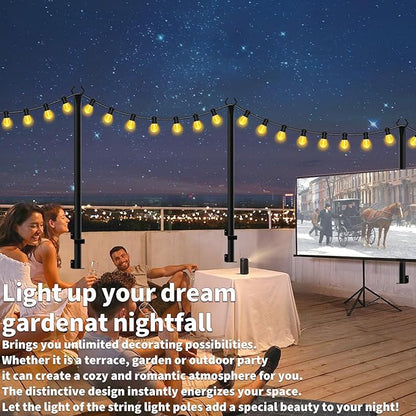 4 Pack String Light Poles,5 Ft Light Poles for Outside String Lights,Outdoor Lights Pole with Fork,Metal Poles Stand for Patio Deck Backyard