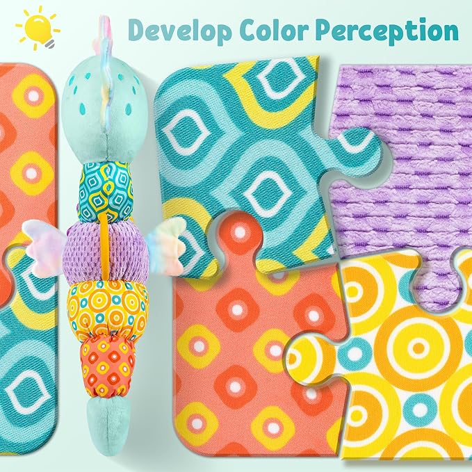 LIGHTDESIRE Baby Toys Sensory Musical Seahorse Infant Toys 0-6-12 Months | Stuffed Animals with Mirror|Crinkle|Rattle Baby Teething Toys Tummy Time for Newborn Boys Girls Shower Birthday Gifts