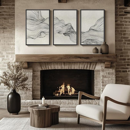 Framed Black and Beige Abstract Wall Art, 3 Piece Modern Canvas Prints Paintings Artwork for Walls, Minimalist Abstract Line Pictures for Living Room Dining Room Bedroom Office Wall Decor 16x24 In