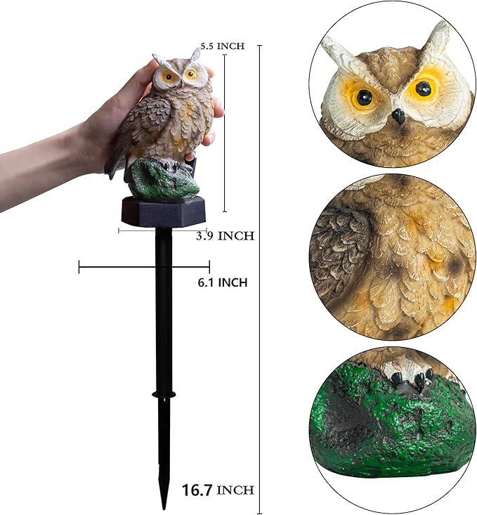 Dazzle Bright 1 Pack Owl Figure Solar LED Lights, Resin Garden Waterproof Decorations with Stake for Outdoor Yard Pathway Outside Patio Lawn Decor to Scare Birds Away, Gifts for Women, Owl Lovers