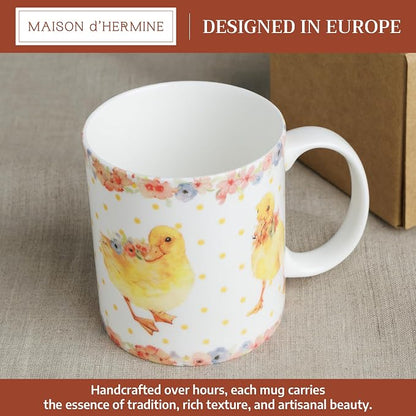 Maison d' Hermine Coffee Mug with Handles Tea Cups (15 Ounce, Pack of 2) | Fine Bone China Coffee Mugs for Hot Beverages Cappuccino Latte Home Restaurant Hotel Spring Summer -Ducklings In Spring