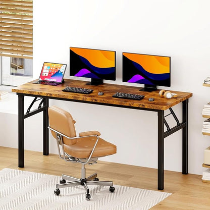 Need Home Office Desk - 62 Inches Large Computer Desk Sturdy Black Table Foldable Desk Gaming Computer Table No Assembly Required Rustic Brown AC5FB(157.5 * 60) | Black Frame Writing Gaming Work Table/Foldable Home Office Desk/Sewing Table, No Assembly...