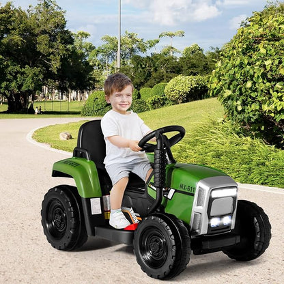 HONEY JOY Ride On Tractor with Trailer, Toddler 3-Gear-Shift Ground Loader, LED Lights, Horn, Music, 12V Battery Powered Electric Toy Tractor with Remote Control(Dark Green)