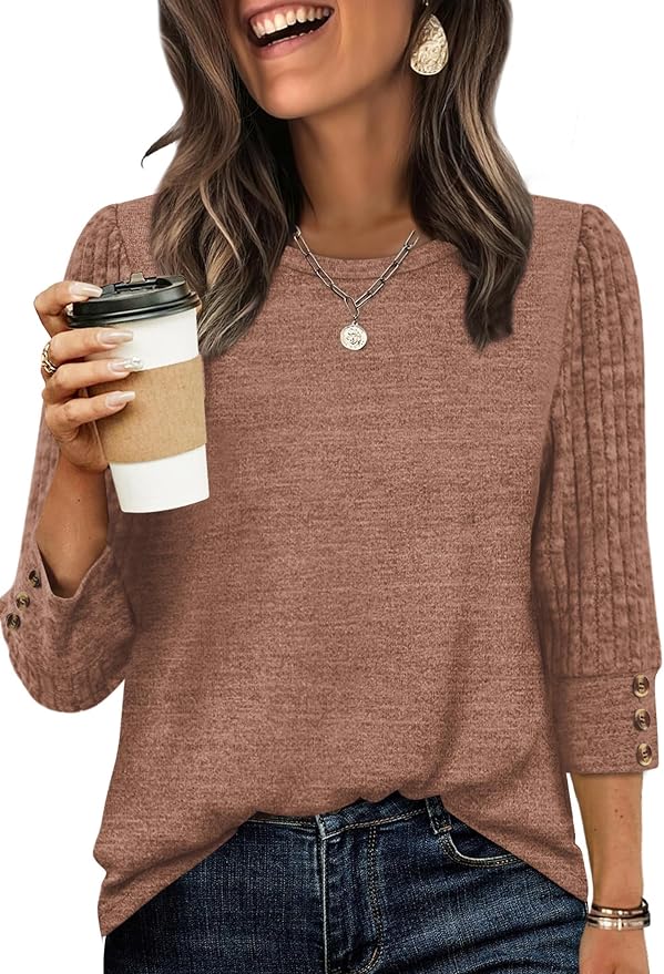 WIHOLL 3/4 Length Sleeve Womens Tops Sweaters Shirts Lightweight Spring Outfits 2026 Winter Clothing S-2XL