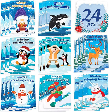 90shine 24PCS Winter Coloring Books Party Favors for Kids - Bulk Christmas Goodie Bag Stocking Stuffers Gifts Ages 2-4 3-5 4-8