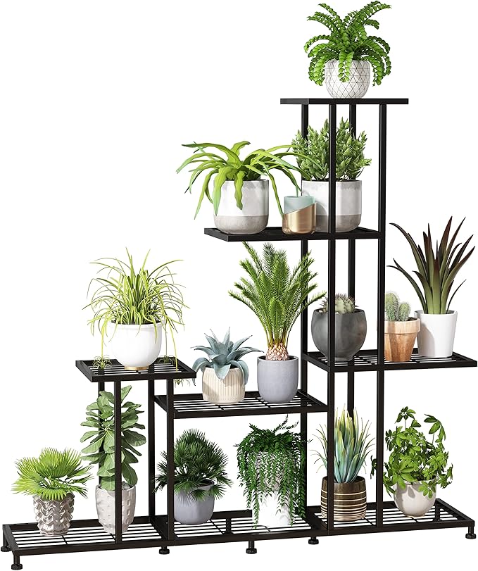 Twhep Heavy Duty Metal Plant Stand, 5 Tiers Multifunctional Plant Stand for Indoor Outdoor, for Tall Large Rack for Living Room Garden Balcony, Black