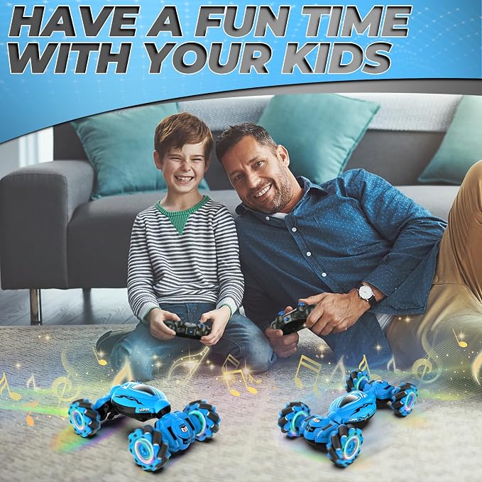 Dysaim Gesture RC Car, Gesture Sensing RC Stunt Car Toys for Kids 6-12 yr, 2.4GHz 4WD Hand Remote Control with Lights Music, Off-Road 360° Rotation Drift for Birthday Toy Gifts