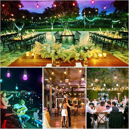 Mlambert 144Ft(3x48ft) Multicolor Outdoor Patio Lights, Dimmable RGB Cafe String Lights with 45+6 Waterproof LED Bulbs for Garden Bistro-Black 3 Pack