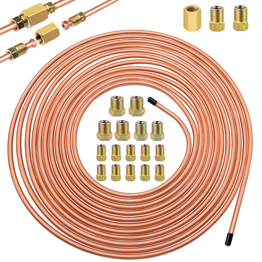 Eoppen 3/16inch x 25 ft Brake Line Tubing Kit Flexible Copper Coated Alloy Brake Line Tubing Coil with 18 Inverted Flare Fitting