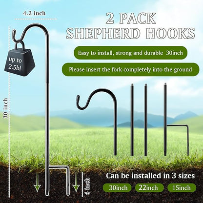 2 Pcs 30 Inch Shepherds Hook for Outdoor Adjustable Bird Feeder Pole Metal Steel Shepard Hooks for Hummingbird Stand Feeder Pole for Garden Plant, Lantern, Hanging Wedding Decor