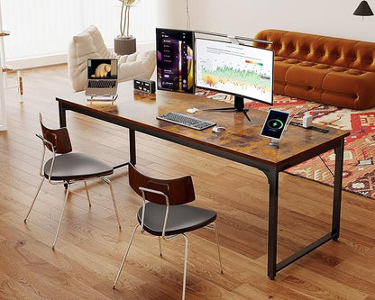 Coleshome 71 Inch Computer Desk with USB Ports, Large Office Desk, Long Study Student Writing Desk, Rustic Brown | Extra-long workspace • Fits dual monitors • Stable steel frame • Spacious legroom • Home office & gaming