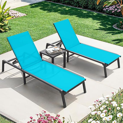 Aluminum Chaise Lounge Chair Outdoor, Foldable & Assembly Free Outdoor Lounge Chair with 5 Position Adjustable Backrest, Patio Pool Lounge Chairs for Outside Poolside Beach Lawn, 1PC, Lake Blue