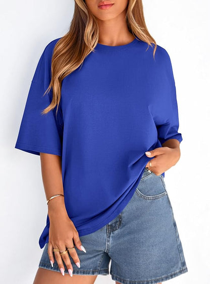 PRETTYGARDEN Womens 2026 Spring Going Out Tops Casual Short Sleeve Crewneck Loose Fit Basic Oversized T Shirts Summer Outfits