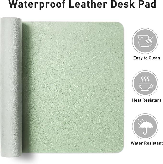 Aothia Large PU Leather Desk Pad Protector – Non-Slip Mouse Pad & Writing Mat for Office/Home, Waterproof, Easy to Clean (31.5" x 15.7", Aqua)