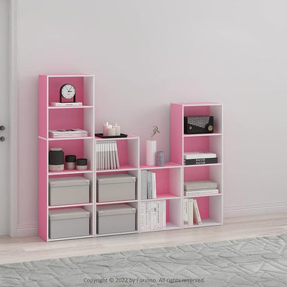 Furinno Luder Bookcase / Book / Storage, 2-Tier, Pink/White