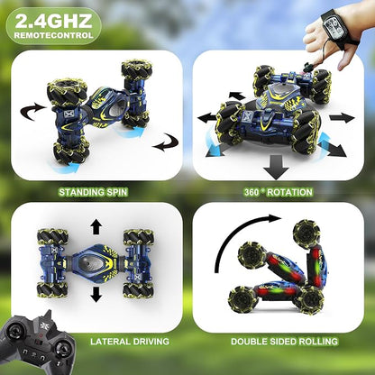 Gesture RC Car,1:24 4WD Transform Off-Road Stunt Car with Gesture & Remote Control, 360° Flips Drift Vehicle with LED Lights Music, All Terrain Toy Cars Gifts for Boys Girls Age 6-12