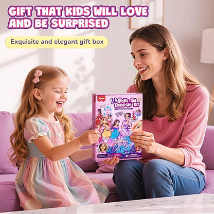 Poke-in Craft Kit for Girls, 3D Castle Princess Dress Up DIY Set with Fairy Tale Castle Scene, Paper Craft Kits, Mess-Free Creative Activity, Arts and Crafts & Birthday Gift for Girls Age 4-8 Year Old