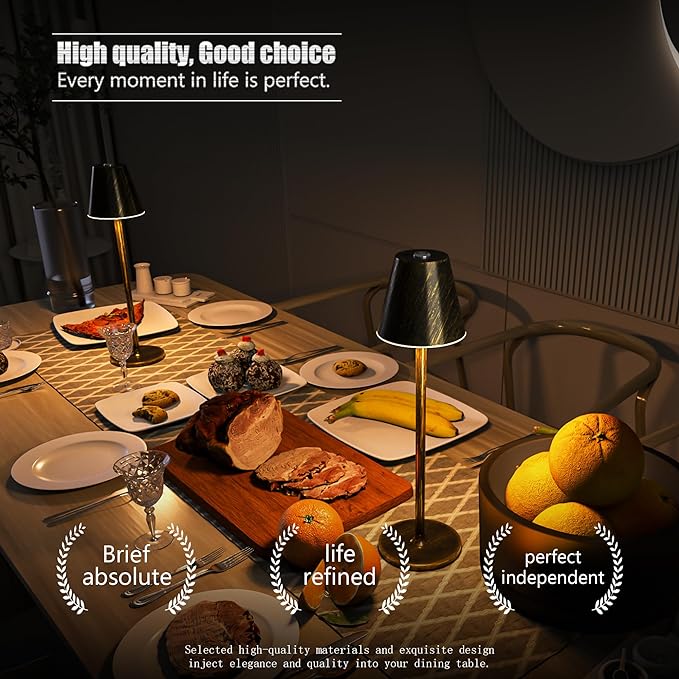 2 Pack LED CordlessTable Lamp,4000mAh Rechargeable Battery Desk lamp,3 Level Brightness Night Light, Metal Shell,Simple Design, for Couple Dinner/Coffee Table/Restaurant/Bedroom(Vintage Copper 2pack)