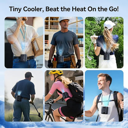 KIMMOO AI Portable Rechargeable Waist Fan with Ice Cooler, 24H Max Cooling, 100-Speed 20000RPM Turbo Cooling Battery Personal Fan, Hands-Free Shirt/Belt/Neck Fan for Work Outdoor Travel, Black