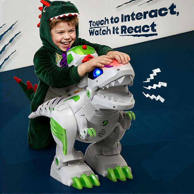 Ruko 8809 Dinosaur Toys for Kids, Large Rechargeable RC T-Rex, Green | Programmable, Walking, Roaring, LED Eyes and Shooting, Interactive Gifts for Boys & Girls Age 3 4 5 6 7 8