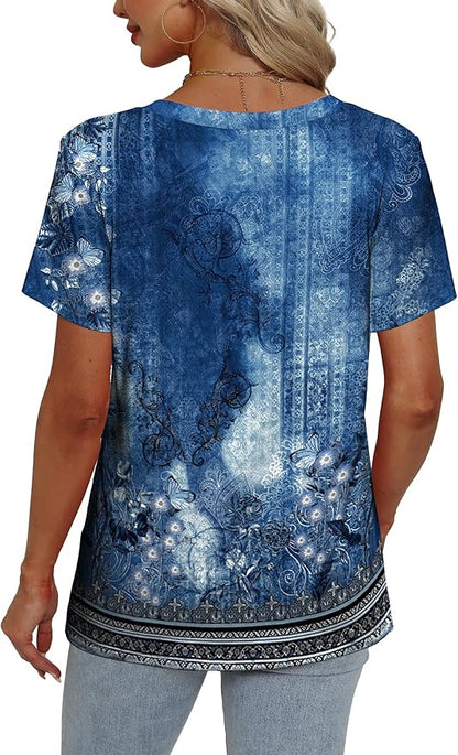 Alaroo Womens Summer Tops 2026 V Neck Short Sleeve Shirts Trendy Dressy Casual Vacation Outfits Printed