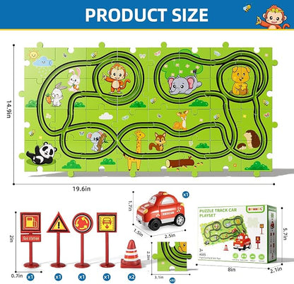 Bennol 39PCS Puzzles Race Tracks Car Toys for 1 2 3 4 5 Year Old Boys Toddlers, Cars Gifts Puzzle Set with Race Track, Toddler Car Toy Set for Kids Boys Girls