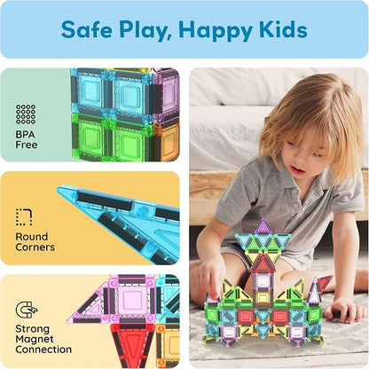 PicassoTiles 50PC Nano Magnetic Tile Travel Toy Construction Building Blocks Playset with Storage Case STEM Montessori Classroom Learning Magnet Tiles Stacking Toys for Toddlers Girls Boys Age 3+ PN02