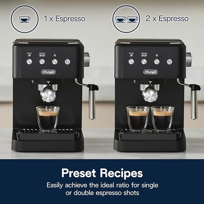 De’Longhi Classic Matte Black Espresso Machine, Easy-to-Use Milk Frother | #1 Worldwide Espresso Machine Maker, Rapid Heat-Up, Preset Single & Double Espresso, Frother, Compact Design