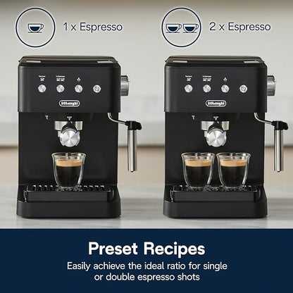 De’Longhi Classic Matte Black Espresso Machine, Easy-to-Use Milk Frother | #1 Worldwide Espresso Machine Maker, Rapid Heat-Up, Preset Single & Double Espresso, Frother, Compact Design