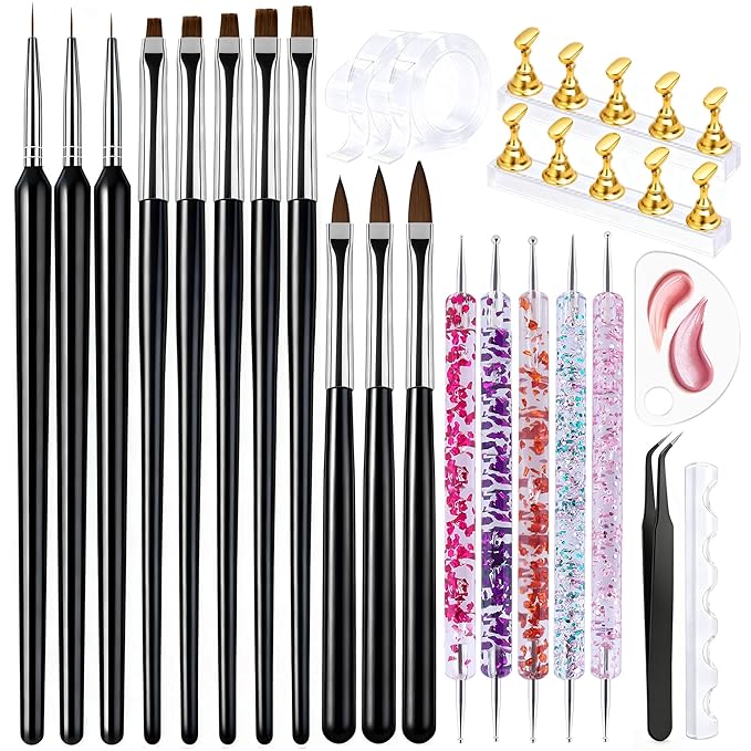 Artdone Nail Dotting Tools Art Brushes Kit With Nail Stand Gel Polish Liner Brushes Design Pen For Nail Drawing And Nail Paint Small Detail