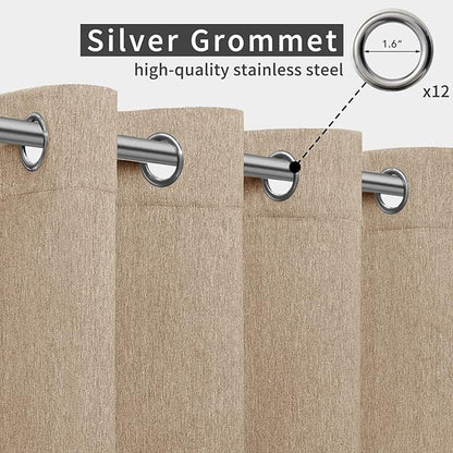 Easy-Going Linen Look Outdoor Curtains Waterproof Windproof Porch Curtains, Soft Thicken Outdoor Privacy Curtains for Patio, Gazebo, Grommet Top and Tab Bottom Drape, 1 Panel, 110x96 inch, Beige