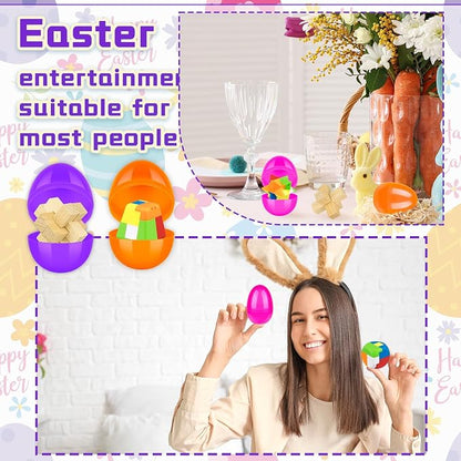 48 Pcs Prefilled Easter Eggs with Mini Brain Teaser Puzzles Metal Buckle Metal Puzzles Plastic 3D Puzzle Game forEgg Hunts Party Favors Easter Basket Stuffers