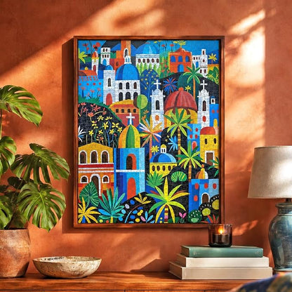 Cross & Glory - Vivid Vistas of Mexico - 1000 Piece Jigsaw Puzzle for Adults | Vibrant Folk Art Puzzle | Best New Mexican City Puzzle | Eco-Friendly & Challenging
