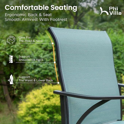 PHI VILLA 5 Piece Outdoor Bar Set, High Top Patio Bistro Bar Table and 4 Outdoor Swivel Bar Stools Chairs with Teal Textilene Fabric for Outside, Balcony, Garden and Yard