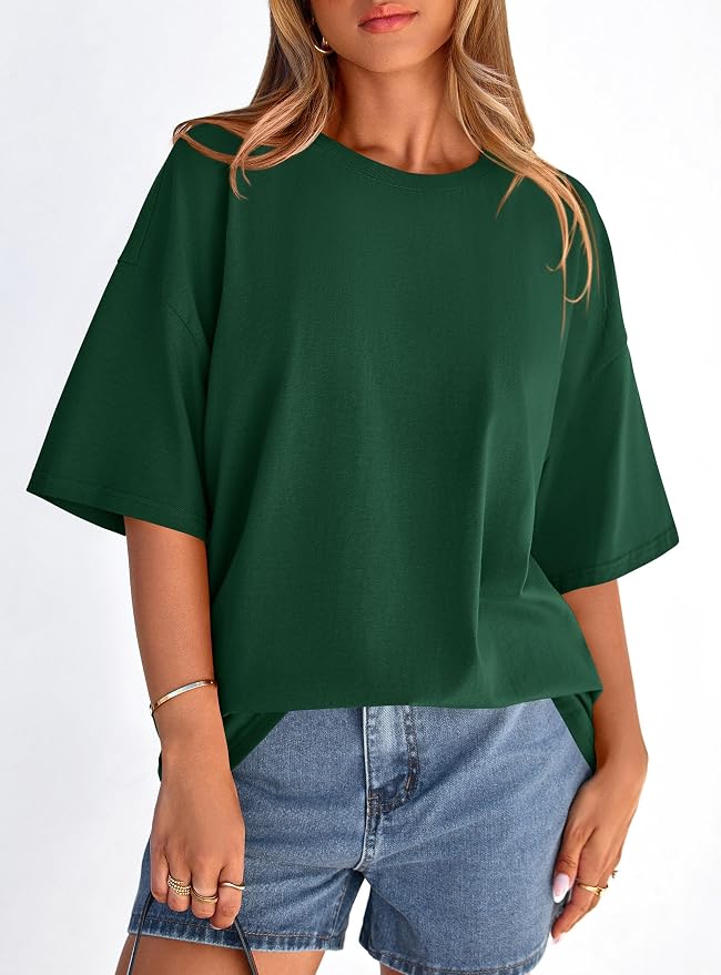 PRETTYGARDEN Womens 2026 Spring Going Out Tops Casual Short Sleeve Crewneck Loose Fit Basic Oversized T Shirts Summer Outfits
