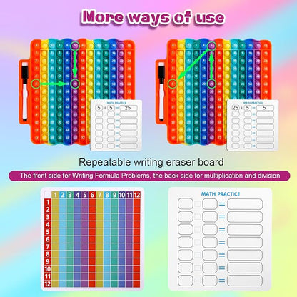 e3 Multiplication Table Game Pop Fidget Learning Toy Educational Math Game Board with Marker Rainbow Colors Educational Multiplication pop 12x12 Board Math Addition Stress Toy