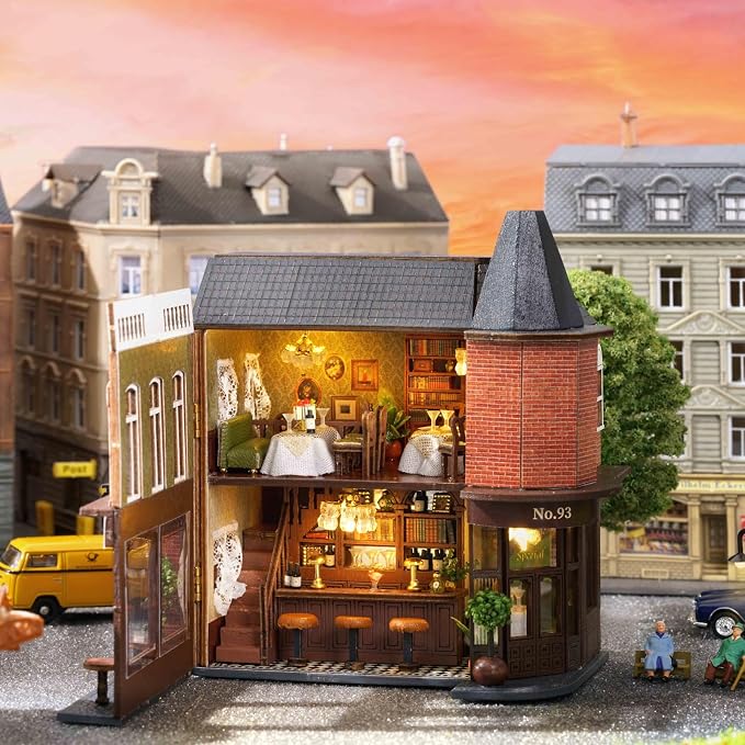 DIY Miniature House Kit, CUTEROOM Wooden Dollhouse Kit Mini House Making Kit with Furnitures, DIY Dollhouse Kit Birthday Gift (Garden Restaurant), D016-US