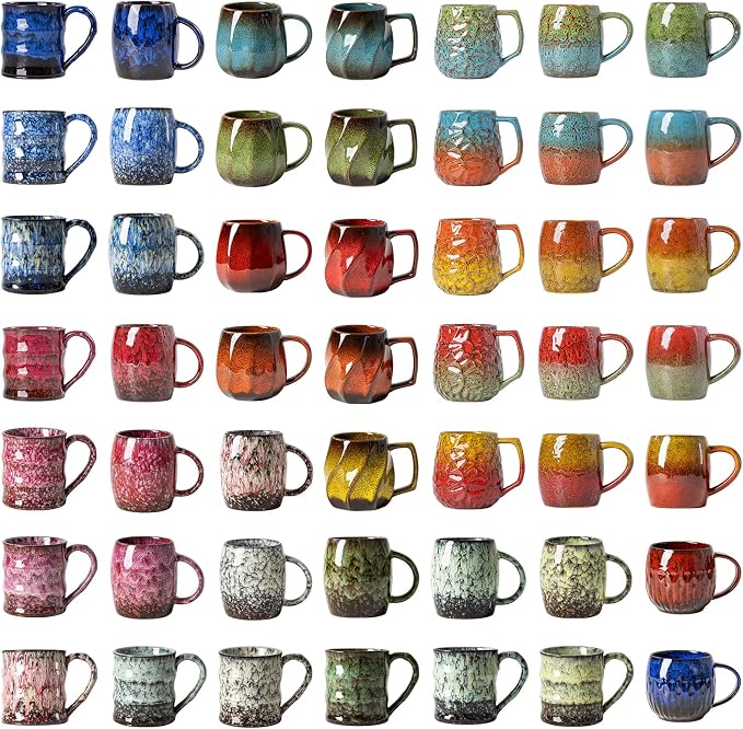 Amber Nebula Ceramic Coffee Mug - 14 oz Unique Reactive Glaze Coffee Cup with Large Handle, Barrel Cute Mug for Women Men Home Office Gift