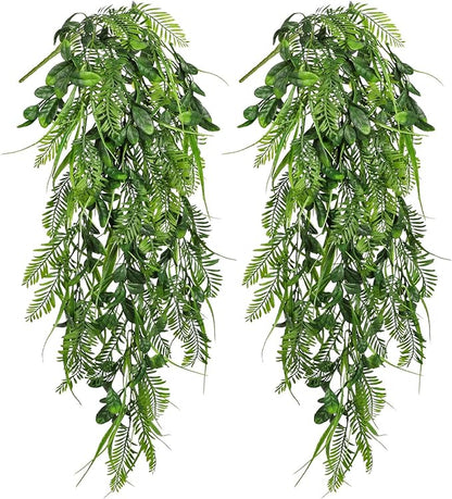 Hollyone 2pcs Artificial Hanging Plant 36" Faux Ferns Artificial Plastic Greenery Ivy Leaves Fake Vines for Wall Farmhouse Living Room Kitchen Shelf Garden Home Patio Indoor Outdoor Decor