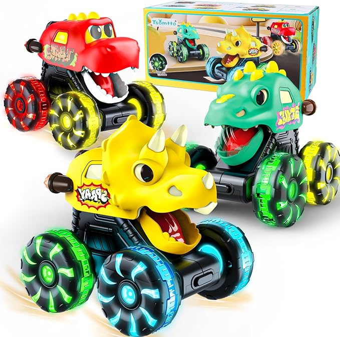 Monster Truck Toys Dinosaur Cars for Toddlers 1-3, Press and Go Cars Truck Toys for 1 2 3 4 5 Year Old Boys Girls Gift, Light Up Boy Toy Dinosaur Cars for 2 3 4 One Two Year Old Boy Birthday Gifts