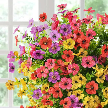 Artificial Flowers Faux Plants Outdoor Fake Flowers Spring Decor,12 Bundles Outdoor Flower Plastic Plant Colorful Daisy UV Resistant for Porch Patio Yard Garden Pot Planters