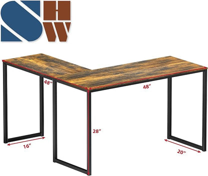 SHW Mission 48 x 48 L-Shape Home Office Computer Desk, Rustic Brown | Reversible Desktop Design