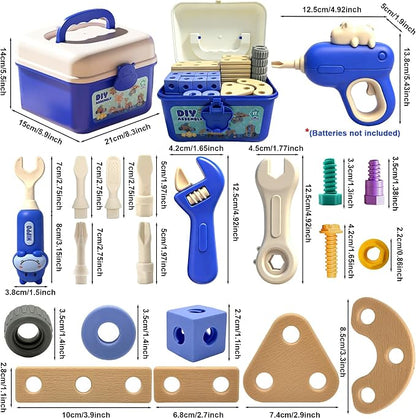 Kids STEM Building Toys For Ages 3-5 4-6 4-8 5-7 6-8 Years Old Boy Birthday Gift,101 Pcs Preschool Educational Construction Toys Tools Set With Drill,Toddler Design Drill Screw Toys (blue165)