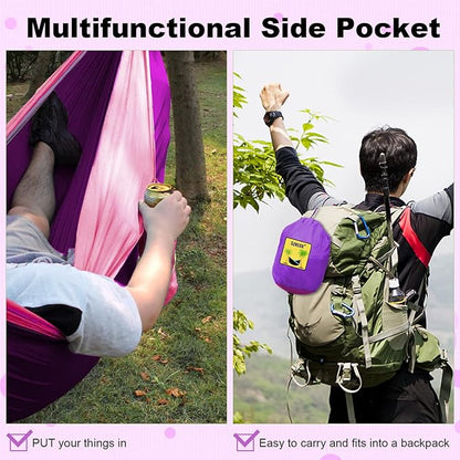 SZHLUX Camping Hammock Double & Single Portable Hammocks with 2 Tree Straps, Great for Hiking,Backpacking,Hunting,Outdoor,Beach,Camping,Purple / Pink