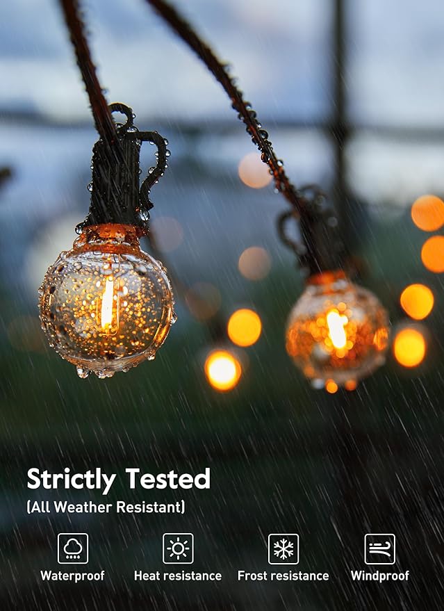 Brightown 30FT LED Outdoor String Lights, Plug-in Waterproof Patio Lights with 25 Shatterproof Bulbs, Warm White Outdoor Hanging Light Decor for Backyard Deck Garden Bistro Porch Party