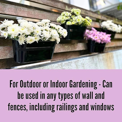 LaLaGreen Rail Planter Outdoor Plants(5 Pack, 11.8 Inch) Black Metal Iron Hanging Flower Pots Deck Railings Fence Buckets Modern Countryside Boho Style Wall Mount Window Box Plant Holder Porch Decor