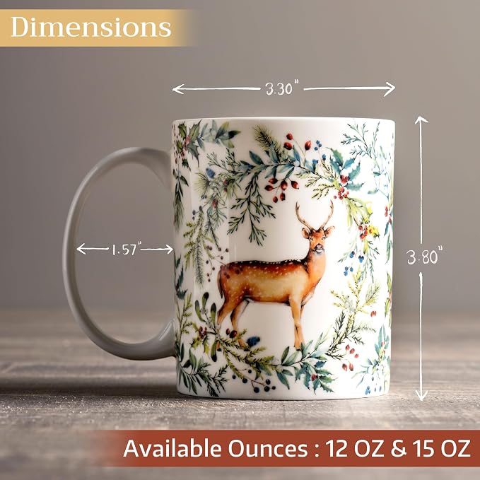 Maison d' Hermine Coffee Mug with Handles Tea Cups (15 Ounce, Pack of 1) | Fine Bone China Coffee Mugs for Hot Beverages Cappuccino Latte Home Restaurant Hotel Spring Summer -Holly Time - Biche